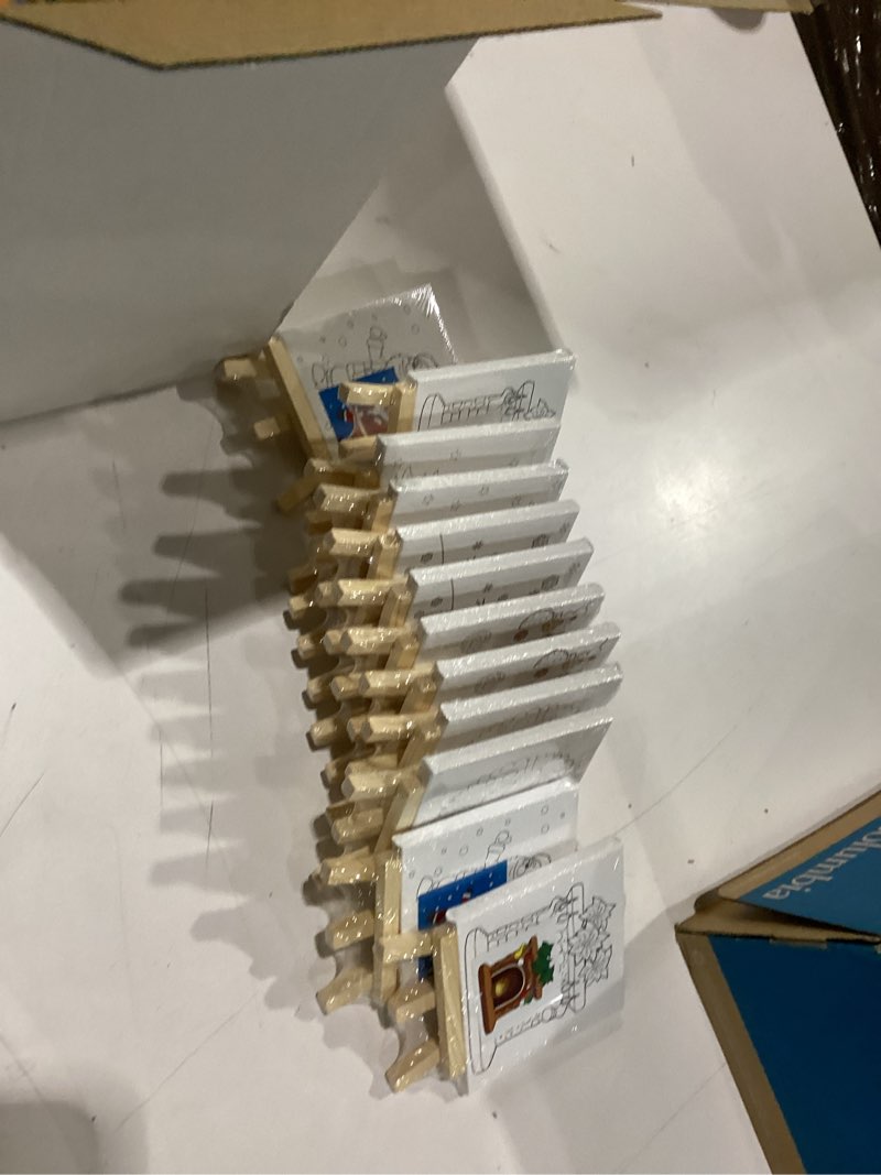 Condition photo showing Good Condition for Aneco 12 Packs Mini 4 x 4 Inch Christmas Canvases for Painting with Easels Aprons Canvas Tote Bags Brushes Palettes Stretched Canvas Painting Set Xmas Painting Supplies Kit for Paint Party