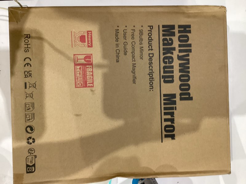 Condition photo showing As Is for Hansong Vanity Mirror with Lights Lighted Makeup Mirror with 9 LED Bulbs Plug in Light Up Makeup Mirror with Lights 360 Rotation with 10x Magnifying Mirror Tabletop White