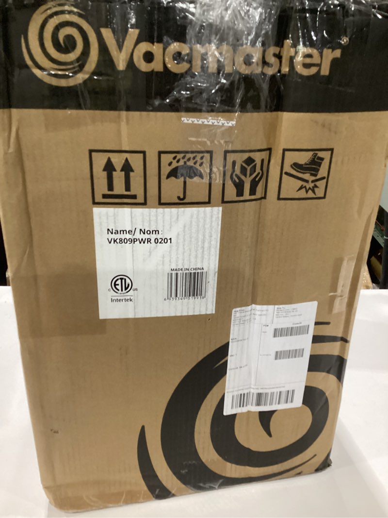 Condition photo showing As Is for vacmaster vk809pwr 0201 8 gallon 5.5 peak hp wet/dry/upholstery shampoo vacuum cleaner 8-gallon, not tested, incomplete