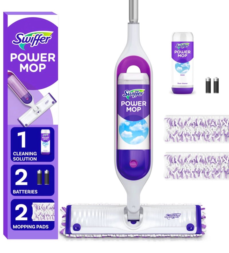 Swiffer PowerMop Multi-Surface Mop Kit for Floor Cleaning, Includes PowerMop, 2 Mopping Pad Refills, 1 Cleaning Solution with Fresh Scent and 2 Batteries