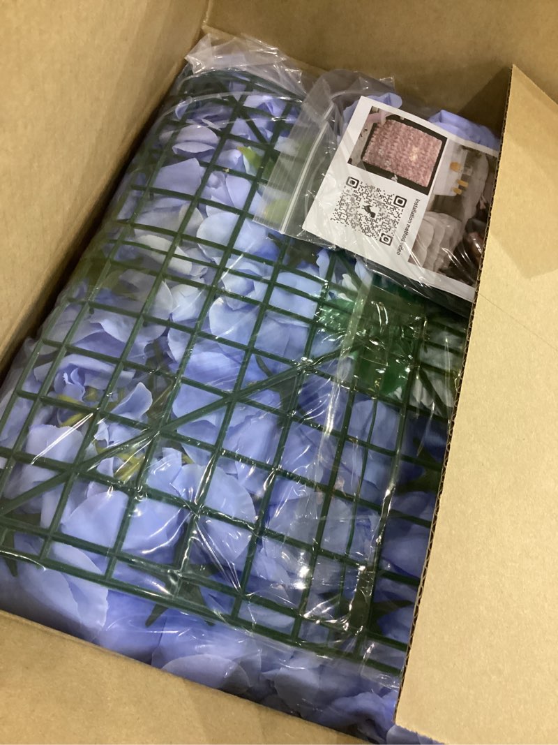 Condition photo showing New/Like New for Artificial Flower Wall Panel 15*15inches -12 Pack Silk Rose Hydrangea 3D Flower Wall Décor Backdrop for Wedding Arrangement Wall Background Party Panel Decorations UV Protected Handmade -Light Blue Light Blue-12pcs 15inch