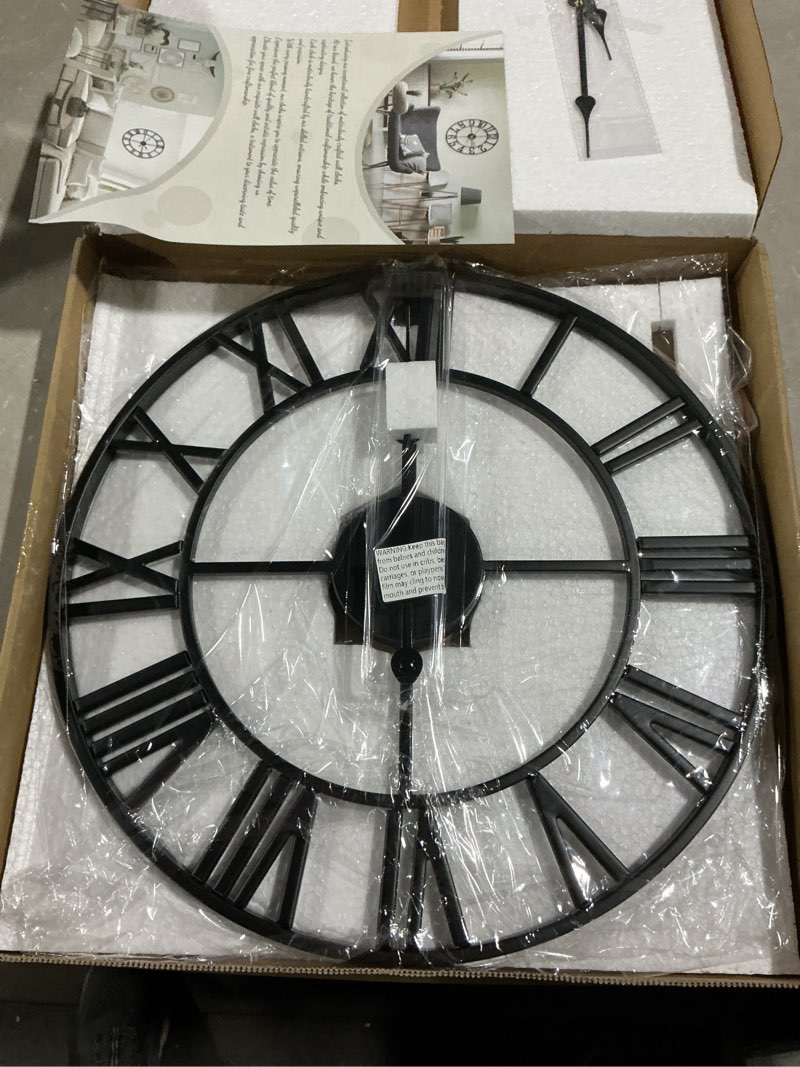 Condition photo showing Good Condition for leike 16" large wall clocks battery operated, round modern silent non-ticking black metal wall clock for living room decor, bedroom kitchen (40cm diameter, black roman number) 16 inch black-roman number