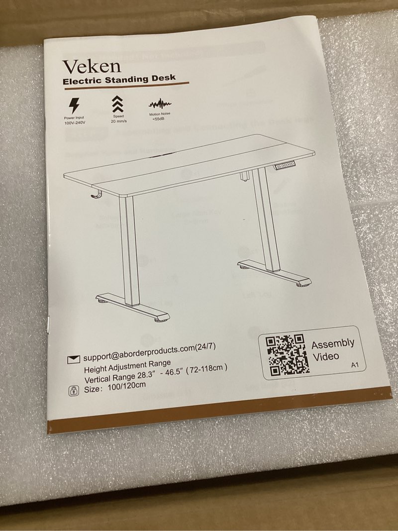 Condition photo showing Good Condition for (similar unknown size) veken 47.2\\\" electric standing desk, adjustable height office desk with wood desktop, computer table for home work, study and gaming, small spaces, modern furniture, black 47.2×23.6 inch cyber black