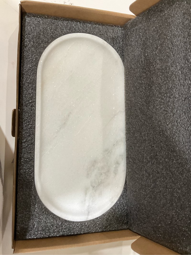 Condition photo showing Good Condition for Koville African Natural Marble Decorative Tray, 12"x6" - Countertop Organizer, Catchall Tray for Perfume, Candles, Jewelry White Marble-namib Fantasy 12" x 6" x 0.8"