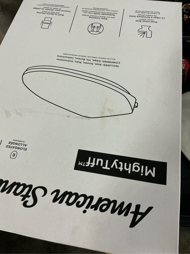 Condition photo showing As Is for american standard mightytuff plastic white elongated soft close toilet seat
