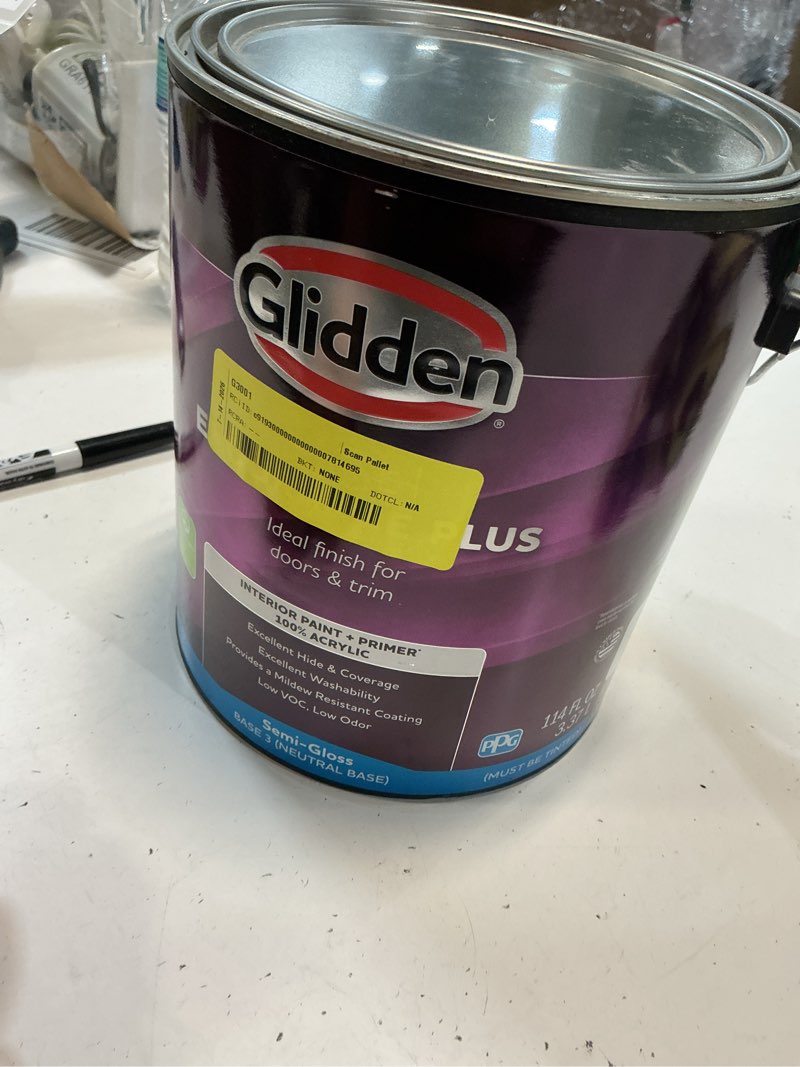 Condition photo showing New/Like New for glidden hep elemental / gray, semi-gloss interior paint with primer