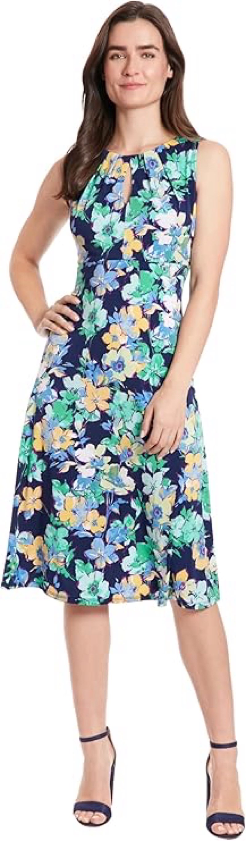 London Times Women's Dresses Sleeveless Fit and Flare Dress with Pleat Tucks and Keyhole Detail at N