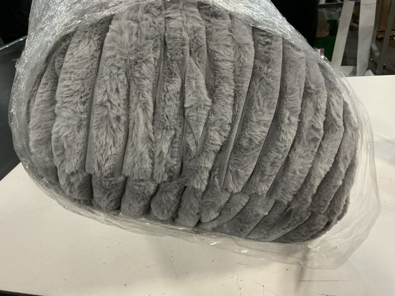Condition photo showing As Is for maxyoyo 3 in 1 kids bean bag chair bed, convertible child chair folds bean bag with removed cover, soft fur fabric floor mattress with high-density foam filling for living room bedroom, grey 50"x35" striped grey