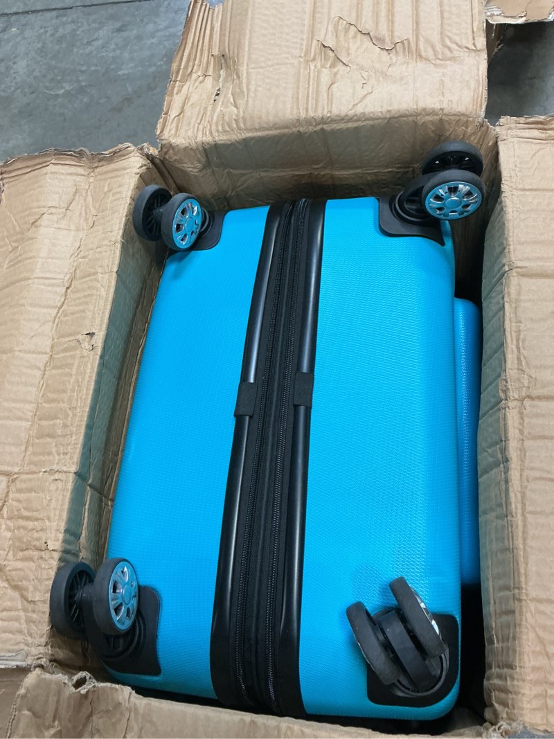 Condition photo showing As Is for Rockland Melbourne Hardside Expandable Spinner Wheel Luggage, Turquoise/Aqua, Checked-Large 28-Inch Checked Large 28" TURQUOISE