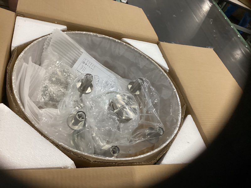 Condition photo showing Good Condition for 5 light 19" drum chandeliers for dining room brushed nickel chandelier modern linen lampshade pendant light fixture for living room bedroom hallway 5 light nickel