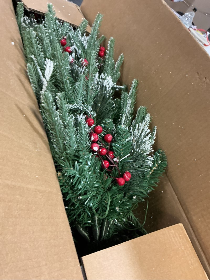 Condition photo showing Good Condition for 2 Pcs 3ft Prelit Artificial Christmas Tree with Lights, Snow Flocked Xmas Tree with LED Pre-lit, Small 3 ft Potted Christmas Tree with 78 Warm White Lights Snowman Pot Base, Xmas Decoration Set of 2 White Snowman Base 3 FT-2 Pack