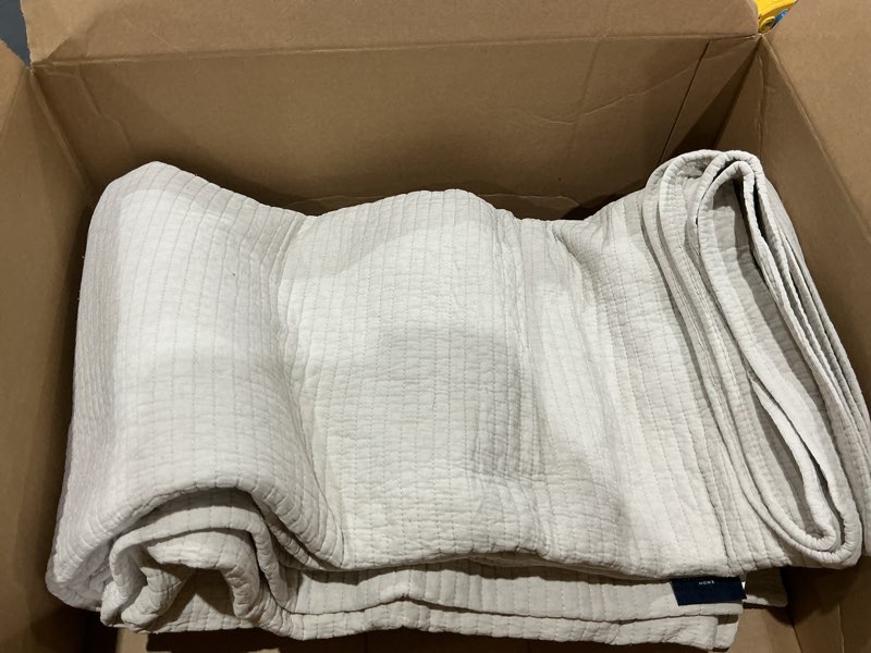 Condition photo showing Good Condition for nautica - quilt set, super soft solid washed woven cotton bedding with matching shams, casual style home essentials (seashore stitch beige, full/queen) full/queen seashore stitch beige