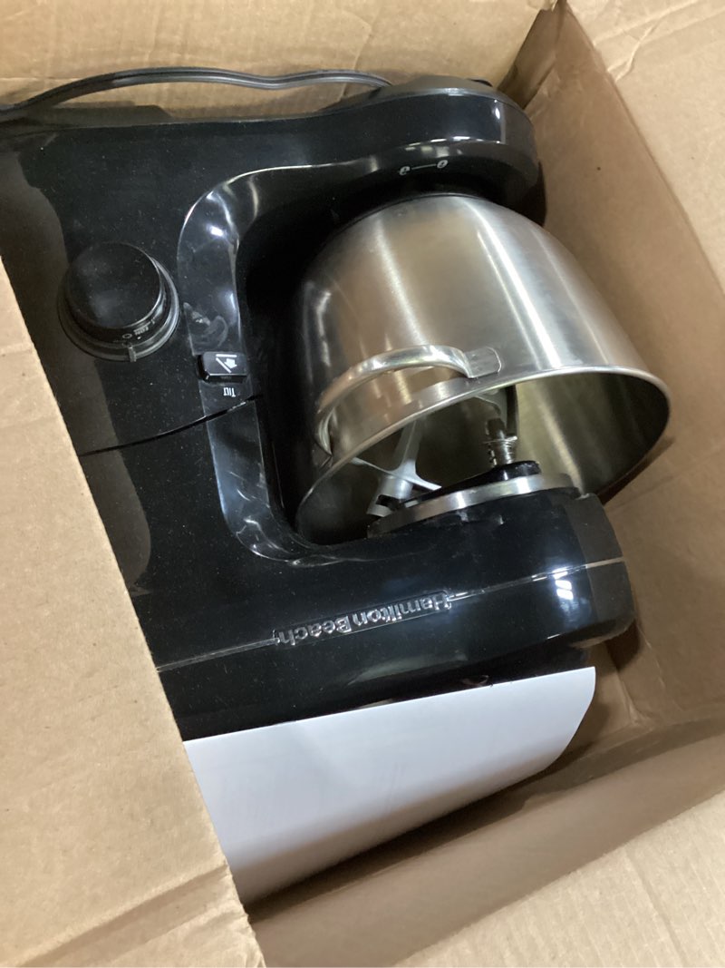 Condition photo showing As Is for Kitchen in the box Stand Mixer,3.2Qt Small Electric Food Mixer,6 Speeds Portable Lightweight Kitchen Mixer for Daily Use with Egg Whisk,Dough Hook,Flat Beater (Black)