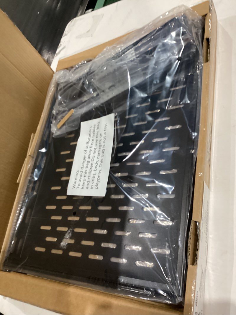 Condition photo showing New/Like New for tecmojo 1u sliding rack shelf,4-post vented rack mount shelf,13.8in deep with adjustable mounting depth 13.8-19.7in,supports to 110lbs,for 19 inch av/network equipment rack,unassembled,black 13.8-19.7" depth