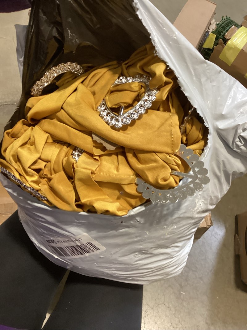 Condition photo showing As Is for 100pcs spandex stretch gold chair sashes bows universal elastic chair cover bands ties with buckle slider for wedding party birthday reception event banquet decoration(gold) gold 100 pcs