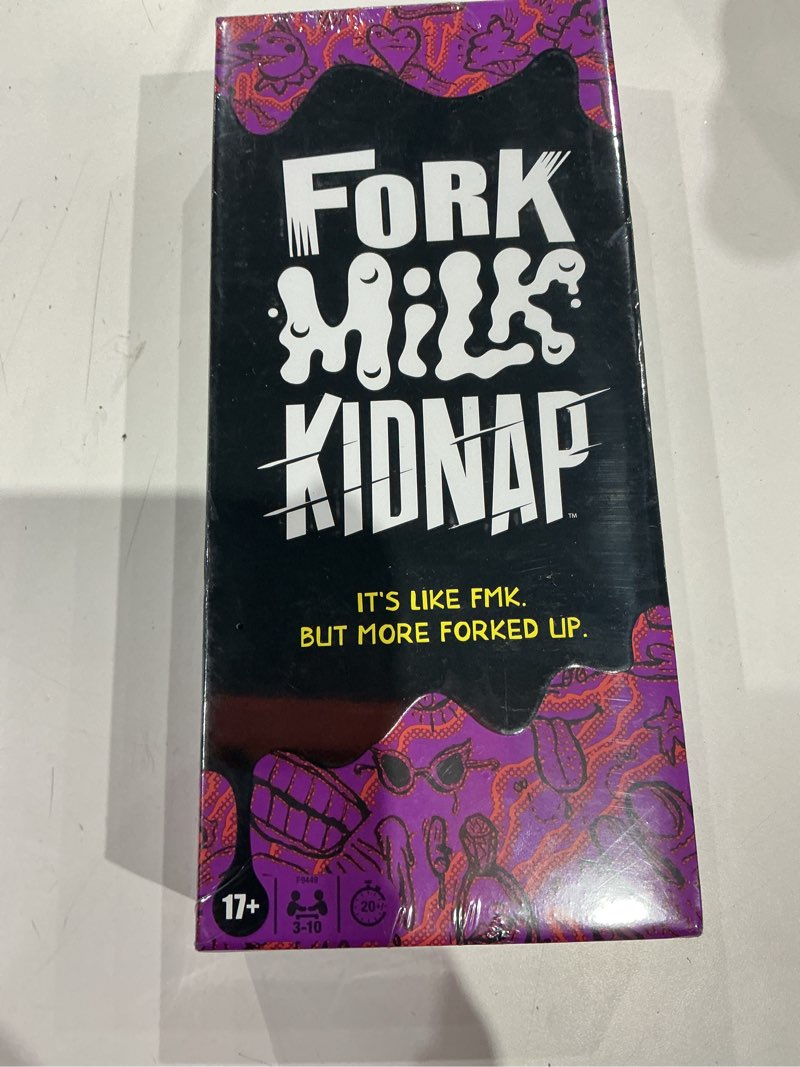 Condition photo showing Good Condition for hasbro gaming fork milk kidnap game for adults only, an adult party game of questionable choices, ages 17+, for 3 to 10 players, hilarious nsfw card games multicolor