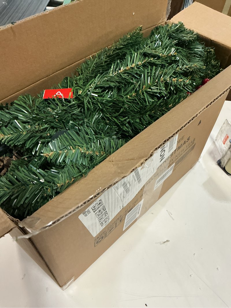 Condition photo showing Good Condition for 4ft Prelit Artificial Small Christmas Tree with Warm White Multi-Color LED Lights, Remote Control and Timer Operated, Metal Stand Red Berries & Pine Cone Slim Pencil Decoration for Indoor/Outdoor Green Red 4ft