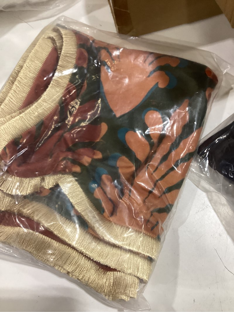 Condition photo showing Good Condition for patdrea designer velvet throw pillow cover,set of 2,18"x18"-oldlegenda | rust vintage pillow case,fringe trim,palm leaves pattern,decor cushion cover?for couch living room bedroom sofa oldlegend a 18" x 18" (pack of 2) 2