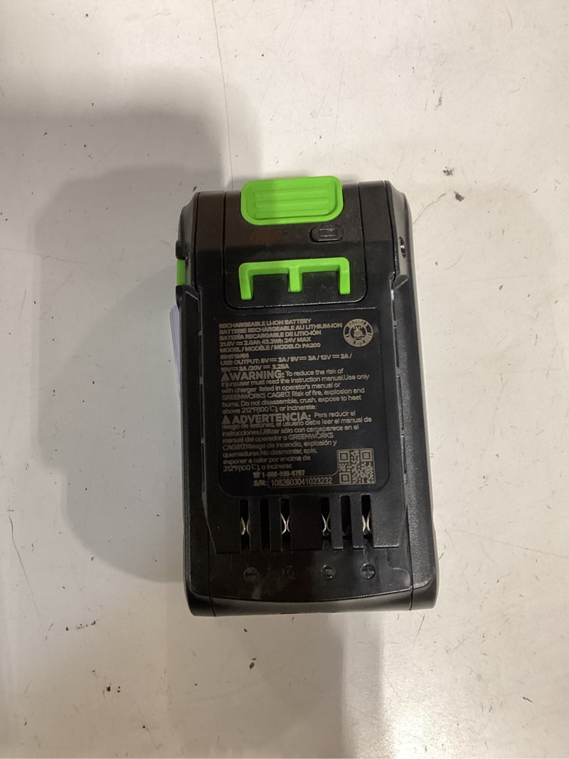 Condition photo showing As Is for greenworks 24v 2.0ah lithium-ion high-power battery, upgraded with 15% power boost (genuine greenworks battery/ 150+ compatible tools) 2.0ah battery