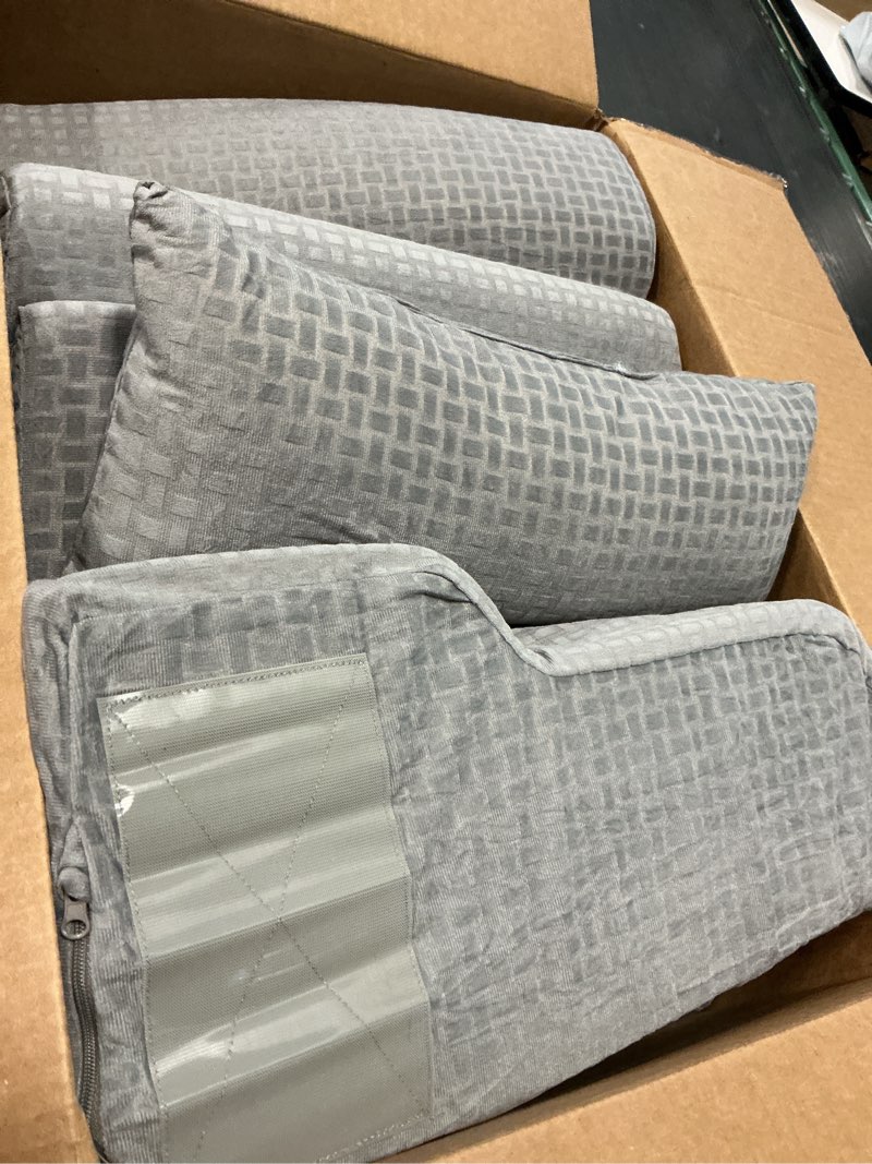 Condition photo showing Good Condition for 5pcs reading pillow for sitting in bed adult, 2 in 1 foldable back wedge pillow for sleep, ergonomic back support pillow with arms for watching tv, gaming, working, recovery, 19” grey