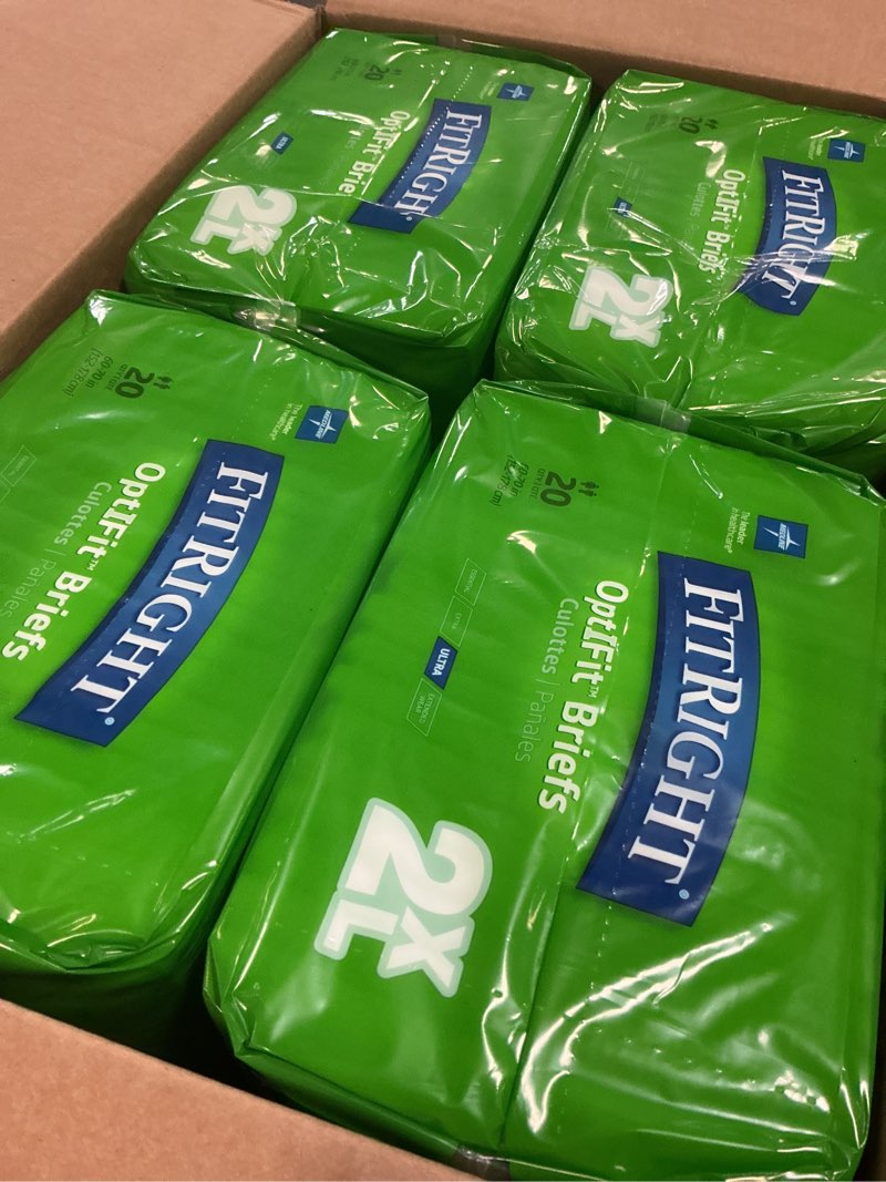 Condition photo showing New/Like New for fitright ultra adult diapers, disposable incontinence briefs with tabs, heavy absorbency, xx-large, 60"-69", 4 packs of 20 (80 total) xx-large 80