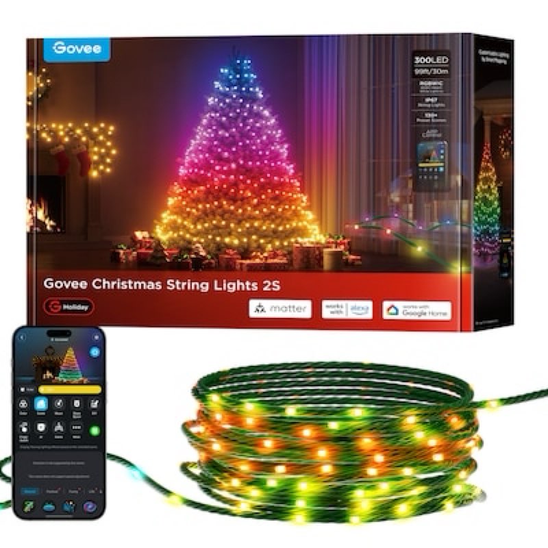 Govee Christmas String Lights 2S - 99ft 300 -Count 99-ft Multi-function White/Multicolor LED Plug-In Indoor Christmas String Lights Timer Item #6874313 | Model #H80C5A42