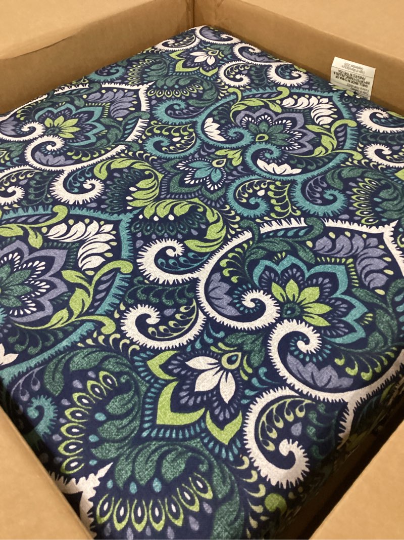 Condition photo showing Good Condition for arden seat cushion, 21 x 21, rain-proof, fade resistant, cushion for patio dining, adirondack, and outdoor chairs sapphire aurora blue damask polyfill 21 x 21 sapphire aurora blue damask