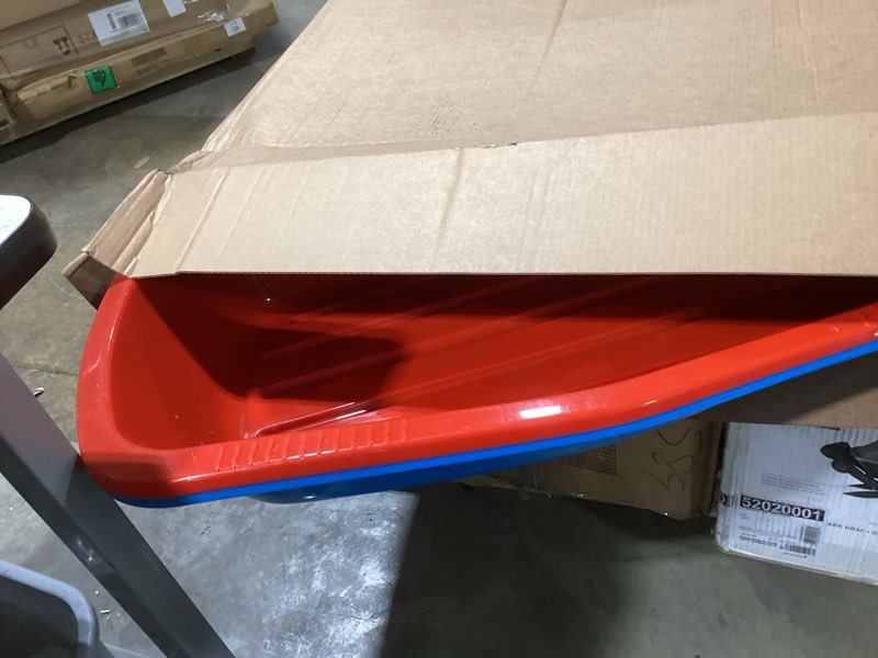 Condition photo showing Good Condition for Large Sturdy Snow Sleds for Both Kids and Adults,48” Lightweight and Fast Speed Toboggan Sled with Pull Rope and Handles,Plastic Cold-Resistant Snow Slides for Toddlers and Adult Rider Blue+Red 2 Pack