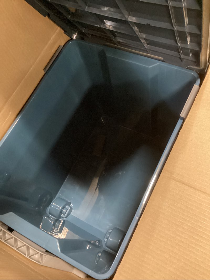 Condition photo showing Good Condition for IRIS USA WeatherPro 103 Qt Eco-Friendly Storage Bins with Lids, 2 Pack, BPA-Free Plastic Gasket Box with Tight Latch and Seal, Stackable Nestable Tote Tub - Navy 103 Qt. - 2 Pack