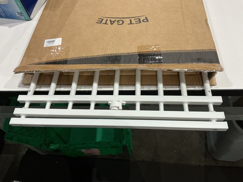 Condition photo showing Good Condition for malier indoor dog gate with door, 26-41" extra wide full metal pet gate short dog gate for stairs, pressure mount 20'' tall small puppy gate, easy step over low gate for doorways white 20''h × 26''- 41''w