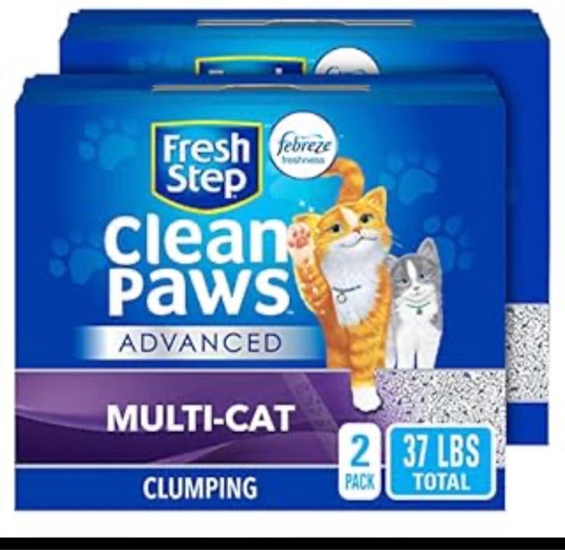 Fresh Step Advanced Clean Paws Clumping Cat Litter  Low Tracking  2 Pack of 18.5 lb Boxes