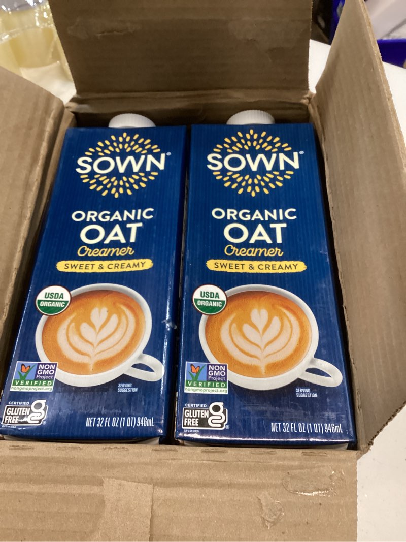 Condition photo showing New/Like New for SOWN Organic Oat Creamer Sweet & Creamy - Barista Oat Milk Non Dairy Coffee Creamer - Plant Based, Dairy-Free, Vegan, Gluten-Free, Non-GMO, Shelf Stable - 32oz (Pack of 6) Sweet & Creamy 32 Fl Oz (Pack of 6)