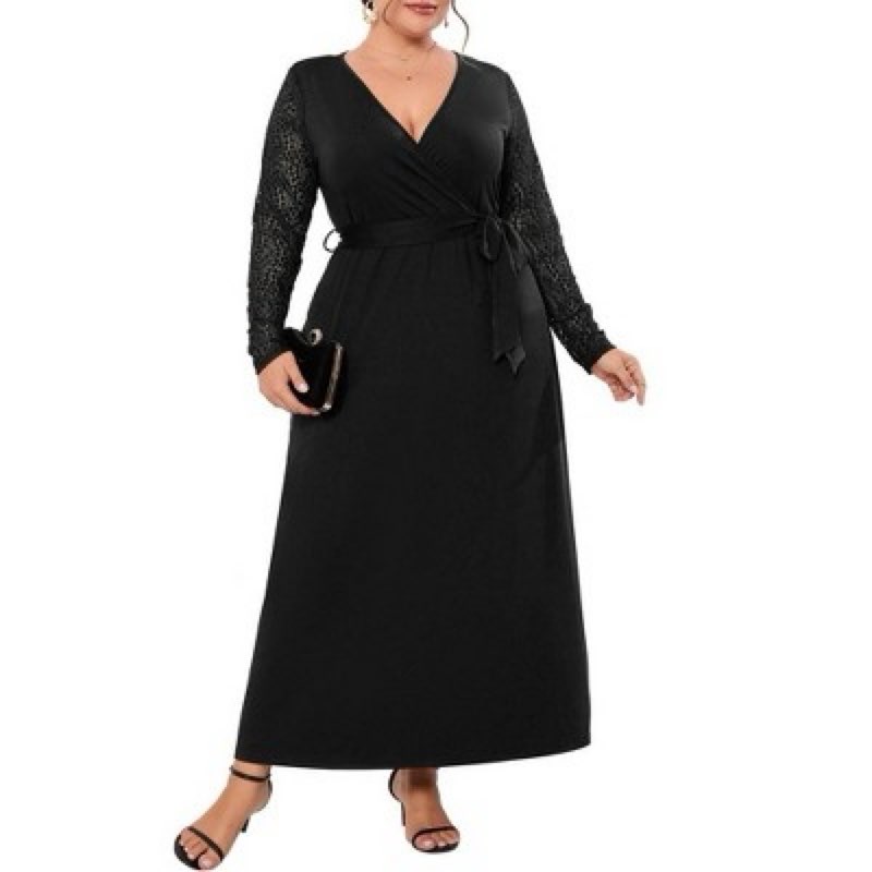 (Colors is navy) size 4XL Plus Size Dress Women's V Neck Wrap A-Line Dress Plus Size Knee Length Midi Swing Dress for Curvy Women Size 4X-Large Navy