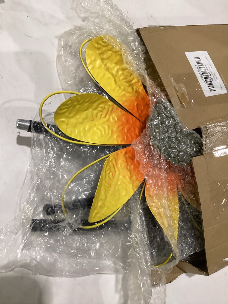 Condition photo showing As Is for dreamsoul 13 inch dia wind spinner outdoor, sunflower wind spinner metal kinetic spinner for garden yard art decor (57 * 13 inches) 13inch(sunflower-b), bent