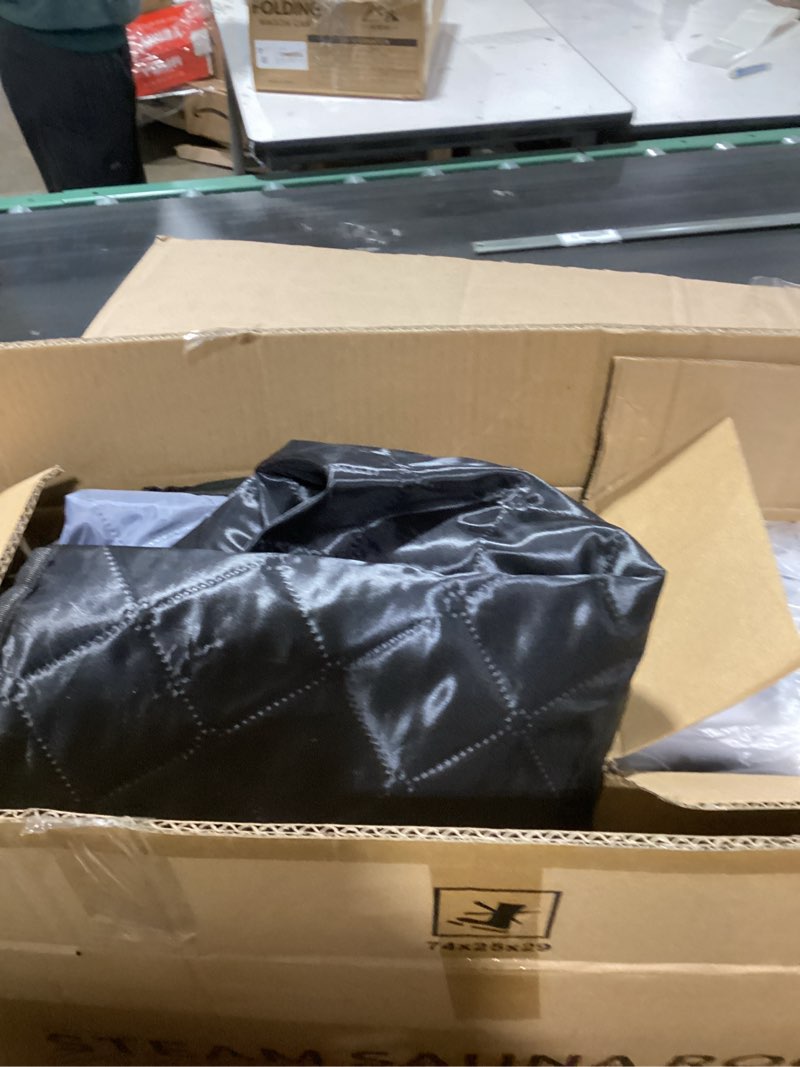 Condition photo showing As Is for Upgraded Portable Sauna for Home?Relaxation, Steam Sauna for Home with Steamer, Remote Control, Folding Chair, 9 Levels