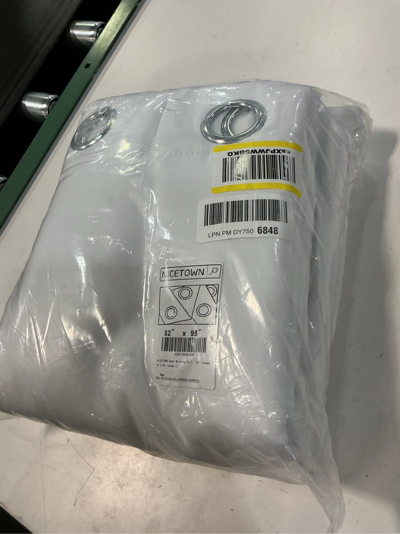 Condition photo showing Good Condition for nicetown room warming full shading curtains for windows, super heavy-duty black lined blackout curtains for bedroom, privacy assured window treatment (white, pack of 2, 52 inches w x 95 inches l) pure white 52"w x 95"l (pack of 2)