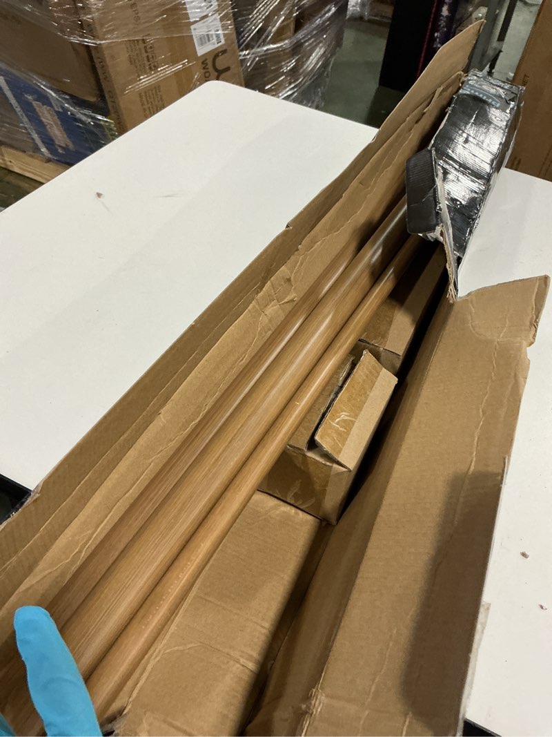 Condition photo showing New/Like New for ( similarly)Wood Double Curtain Rods Set for Windows 36 to 72 Inches (3 to 6 ft), Adjustable Heavy Duty Dual Drapery Rods, 1 Inch Boho Rustic Decorative Design with Imitation Wood Grain Leaf Finials