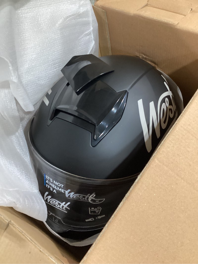 Condition photo showing As Is for westt motorcycle helmets full face helmets - street bike helmet with dual visor dot approved for men women adults compact lightweight storm x grey black white (black, l (23.23-23.62 in)) l (23.23-23.62 in) black