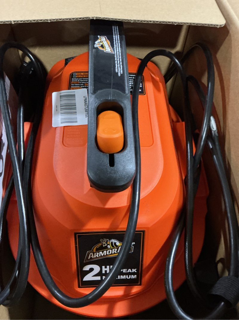 Condition photo showing As Is for armor all aa255w wet/dry utility vac 2.5 gallon, 2.5-gallon,120 volts (ac), orange/black update 2.5 gal