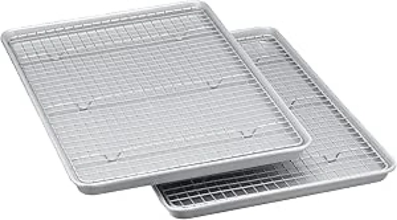 Amazon Basics Ceramic Nonstick Baking Sheets & Cooling Rack Set, Non-Toxic, Half Sheet Size, 2-Pack, Gray