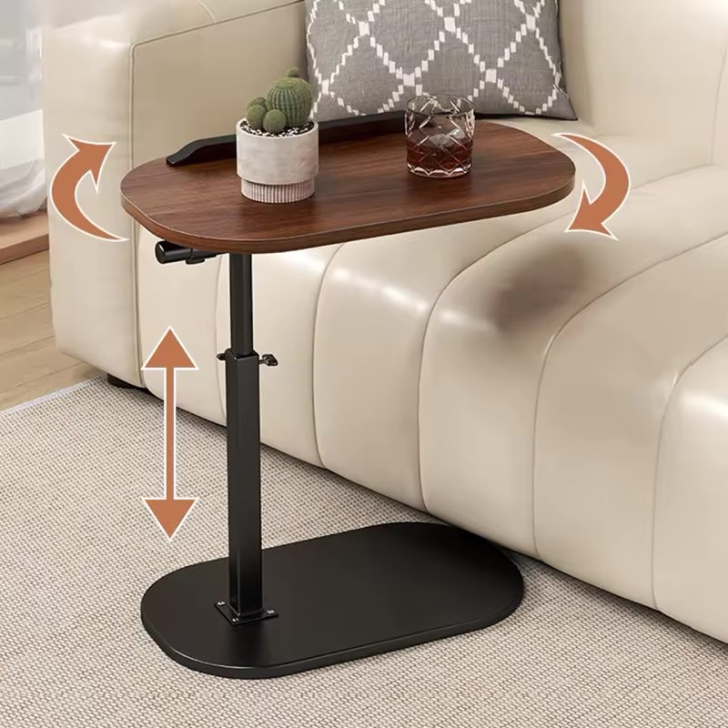 folding c-shaped side table for computer, 45-80cm, adjustable height, 360 degree rotation, small wooden coffee table for sofa bed