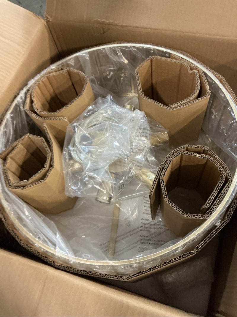 Condition photo showing Good Condition for Modern Crystal Chandelier for Dining Room Gold Semi Flush Mount Ceiling Light Fixtures 18” Large Round Crystal Pendant Lighting for Foyer Bedroom Living Room Gold Small-18”