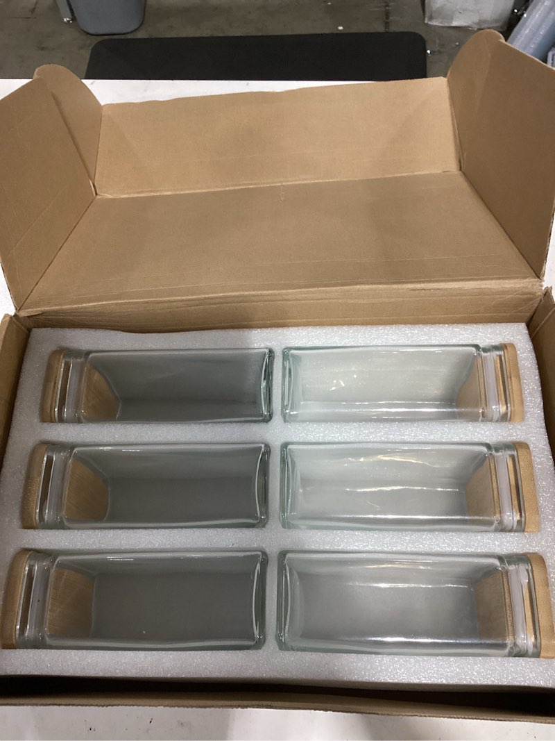 Condition photo showing Good Condition for apt 1101 glass storage jars with bamboo lid, glass canisters with airtight lids, clear jars with lids for spice, cookie, candy, tea, coffee bean and rice (white, 26 oz, set of 6) white 26 oz, set of 6