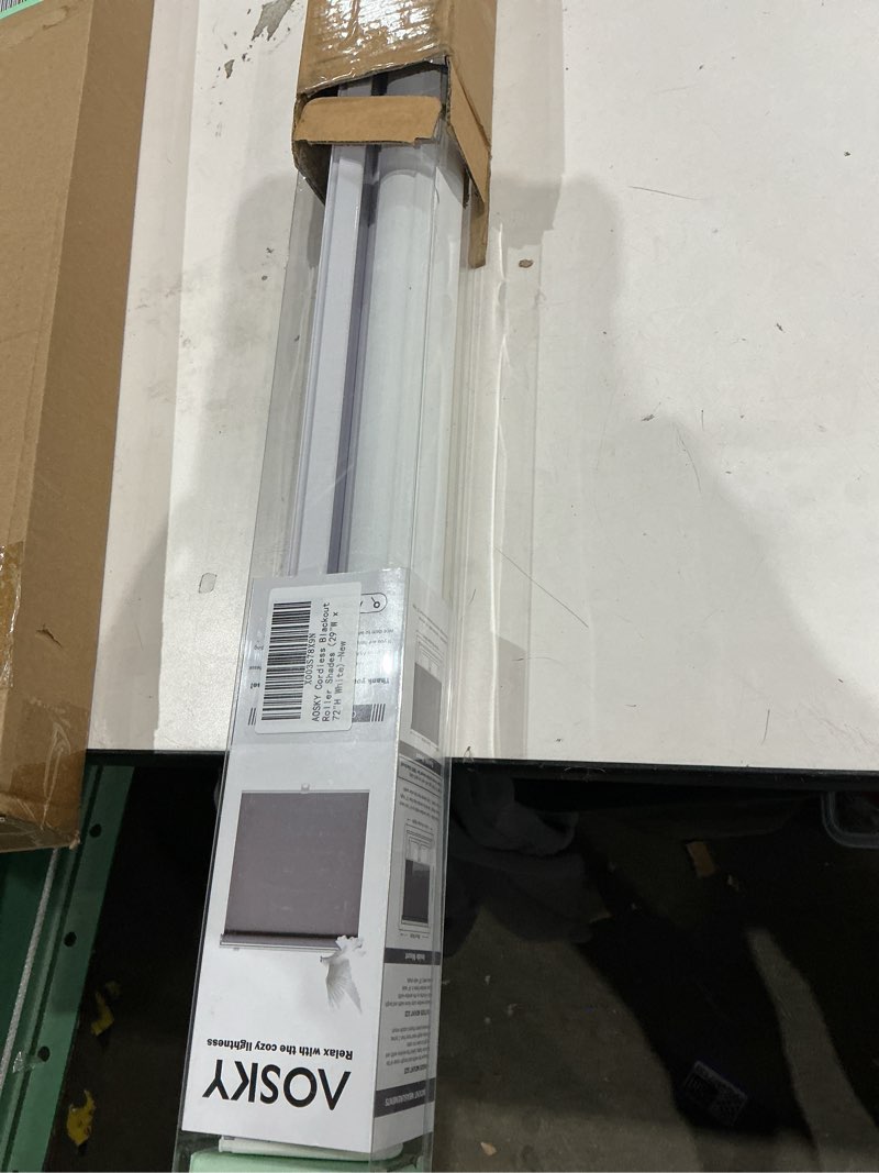 Condition photo showing Good Condition for aosky cordless roller shades blackout blinds for windows room darkening rolled up shades with spring system, uv protection window shades door blinds for home and office (29" w x 72" h,white) 29"w x 72"h white