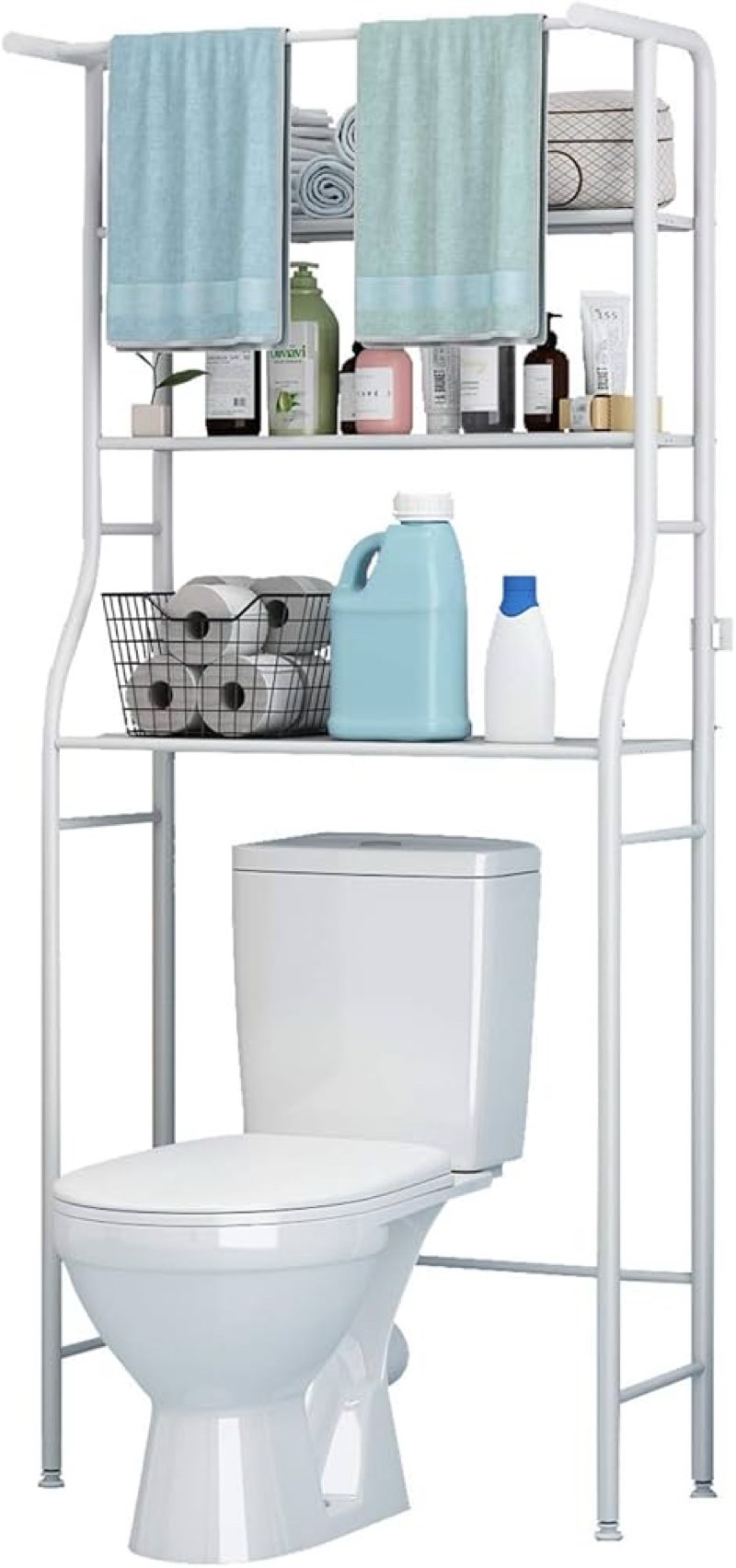 UDEAR 3-Tier Over The Toilet Rack,Bathroom Shelf Space Saver,Corner Stand Storage Organizer Accessories,The Washing Machine,with Hanging Rod,Tower Shelf,Black