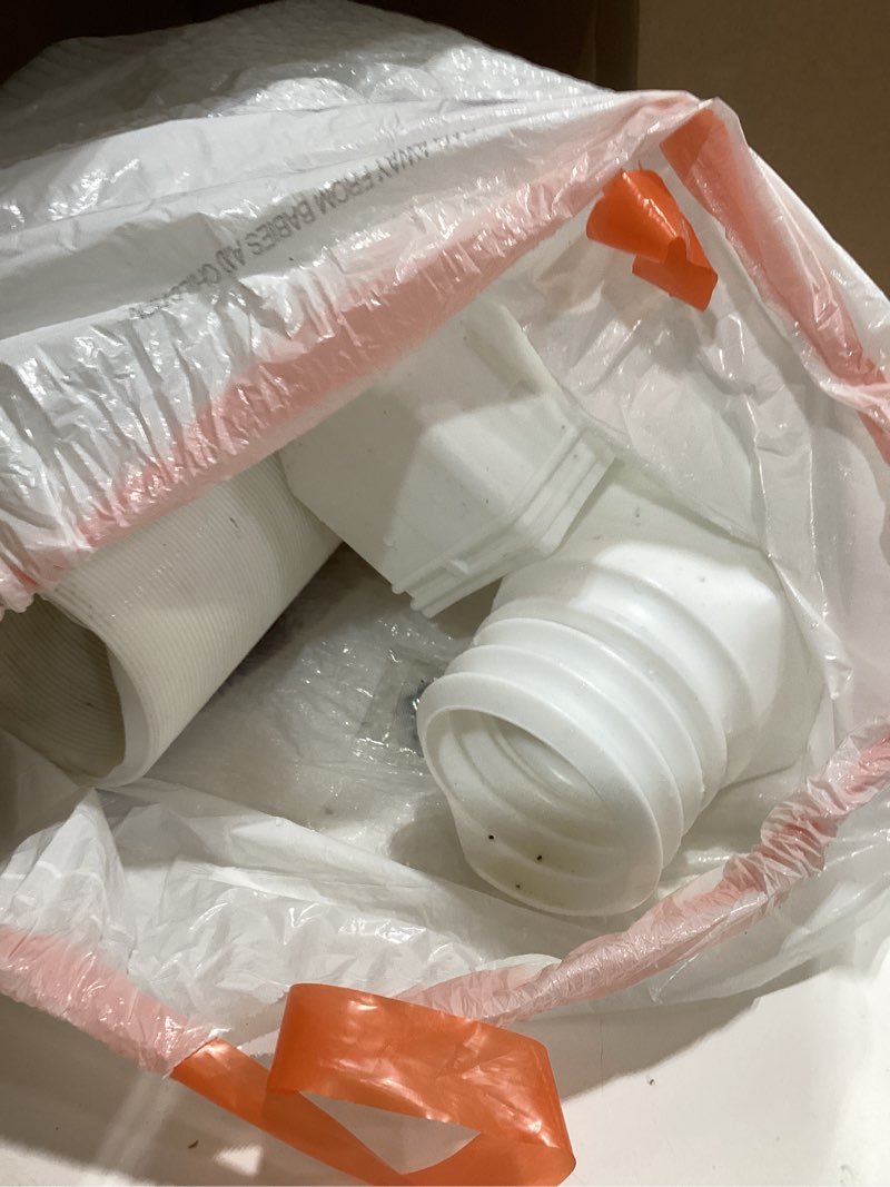 Condition photo showing As Is for 4 pack flexible gutter downspout extensions extendable from 21" to 67", downspout extender comes with adapters, thickened down spout drain extension for rainwater drainage(white) 4 pack white