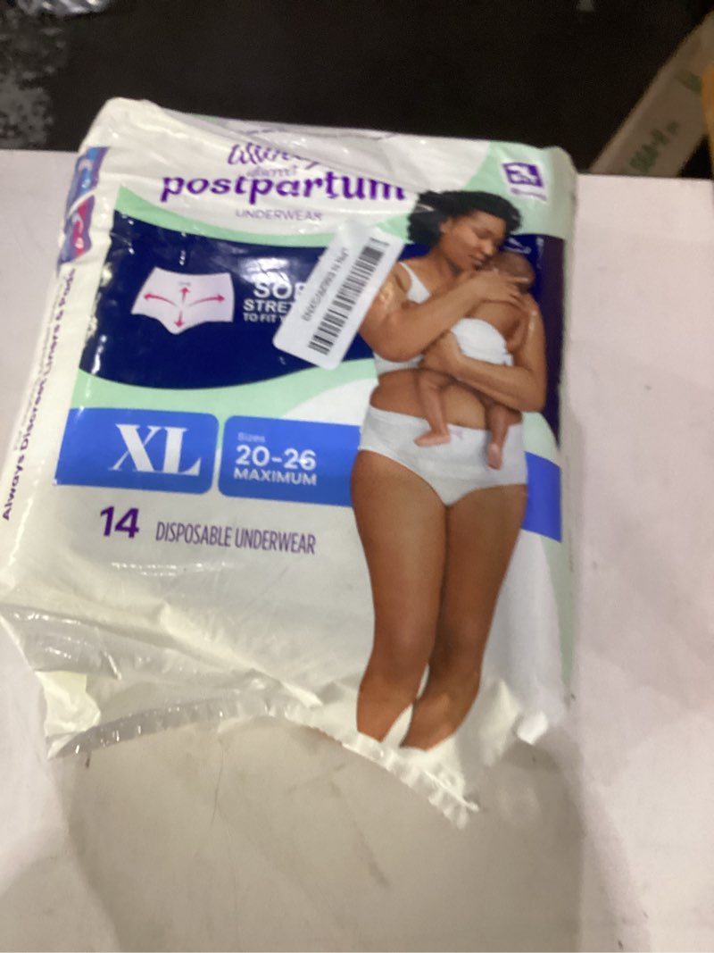 Condition photo showing New/Like New for always discreet postpartum, reimagined adult diapers for women, maximum absorbency postpartum underwear size xl/xxl, up to 100% leak free bladder leak protection, 14 count? x-large 14