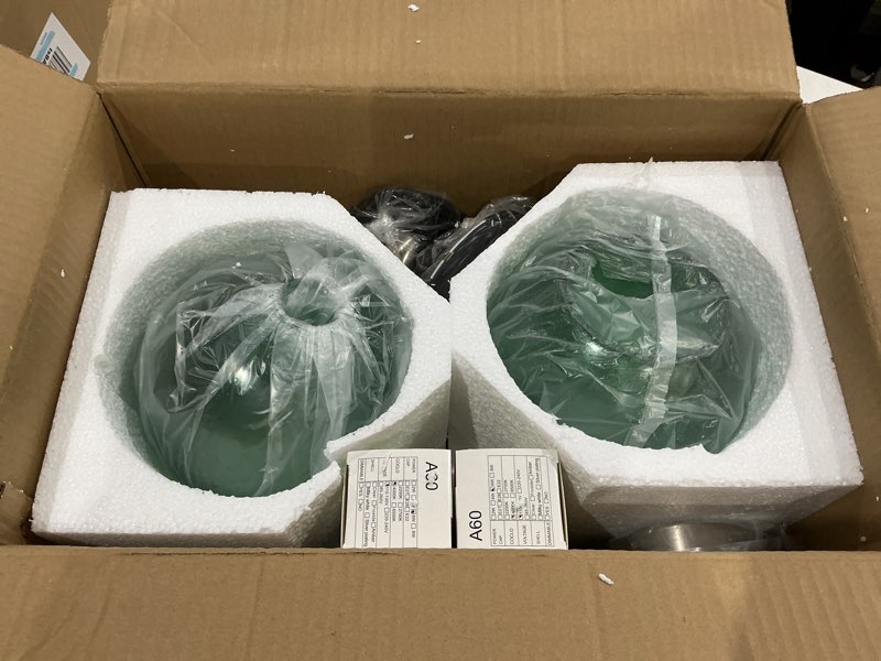 Condition photo showing Good Condition for gray green glass pendant light, 2 pack modern ceiling light fixture with 2 bulbs, 4.92ft adjustable cord, lighting for kitchen island, dining room, living room, entryway(7.1inch) 2pcs green seeded pendant light 7.1inch