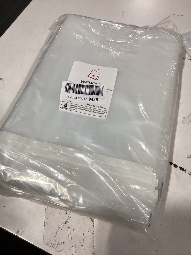 Condition photo showing As Is for WEPOLY - 18" x 24" (100 Count) - Clear Poly Bags with Suffocation Warning Self Seal for Packaging, Shirts, Clothing & FBA - Permanent Adhesive 18" x 24" 100 Pack