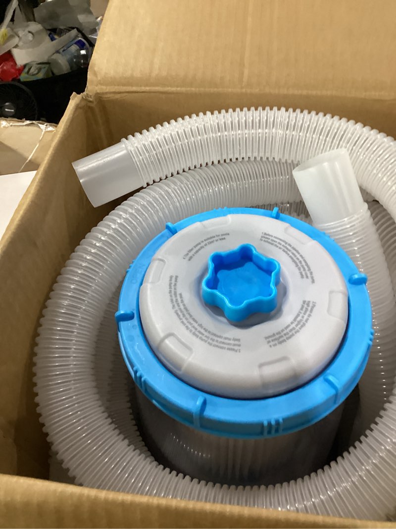Condition photo showing As Is for kimpump 1000 gph light-up pool filter pump for above ground pool|built-in blue led light,transparent housing for real-time water circulation &filtration monitor, pool cartridge filter pump system cyan lightblue